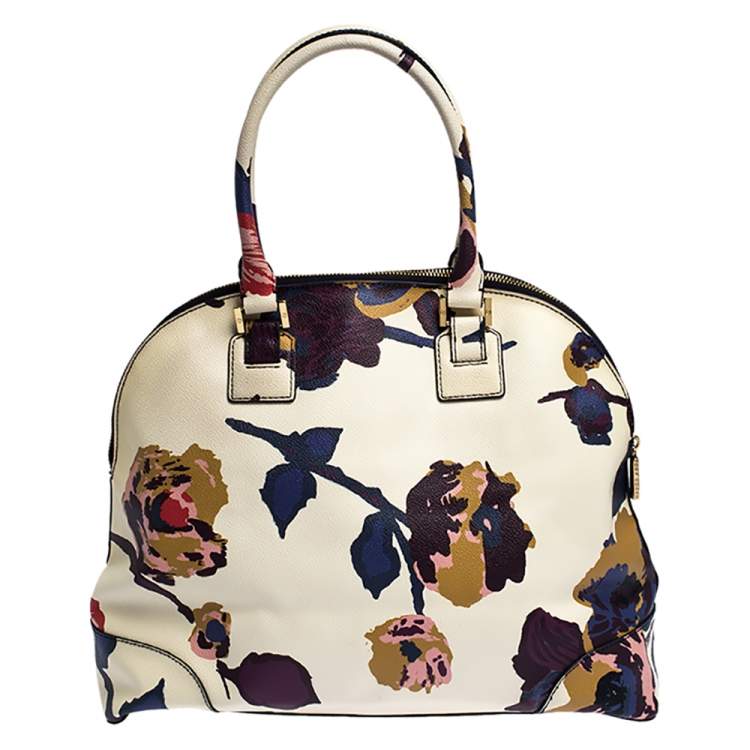 Pre Owned Tory Burch Multicolor Floral Print Coated Canvas Large Robinson Dome Satchel