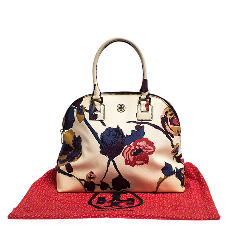 Pre Owned Tory Burch Multicolor Floral Print Coated Canvas Large Robinson Dome Satchel