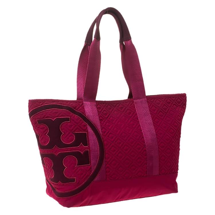 Pre Owned Tory Burch Fuchsia Nylon Marion Shopper Tote