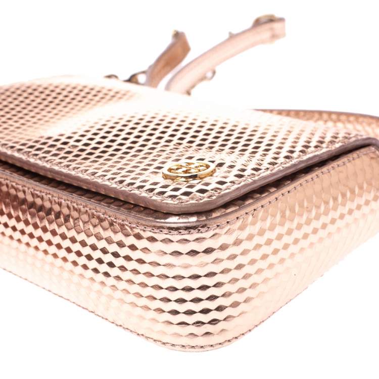 Pre Owned Tory Burch Metallic Rose Gold Leather Crossbody Bag