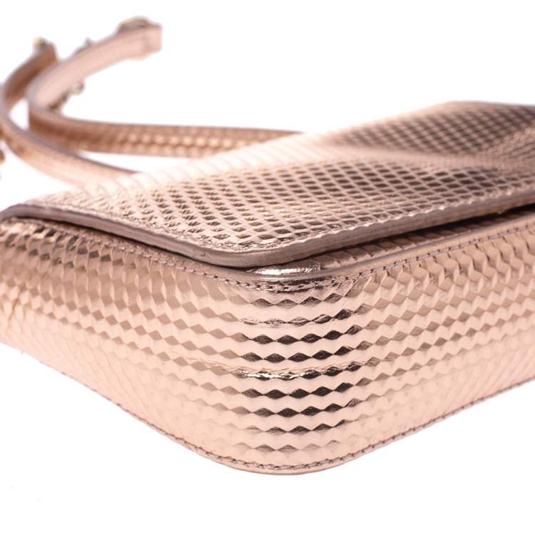 Pre Owned Tory Burch Metallic Rose Gold Leather Crossbody Bag