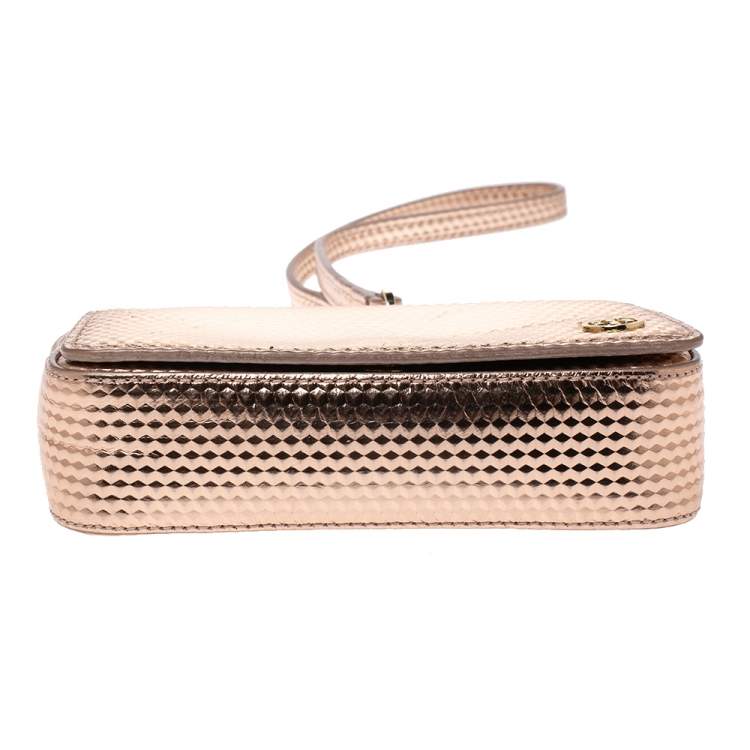 Pre Owned Tory Burch Metallic Rose Gold Leather Crossbody Bag