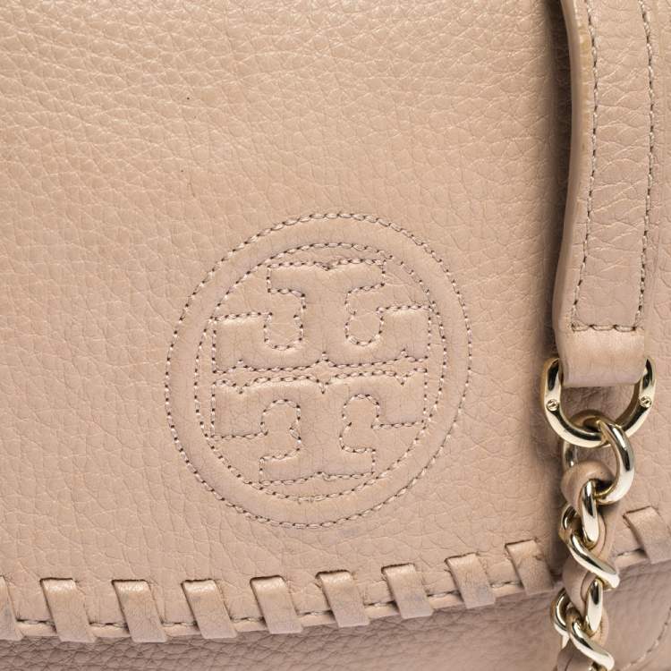 Pre Owned Tory Burch Light Pink Leather Mini Marion Crossbody Bag
