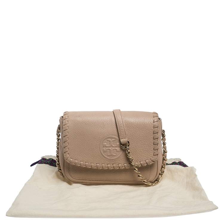 Pre Owned Tory Burch Light Pink Leather Mini Marion Crossbody Bag