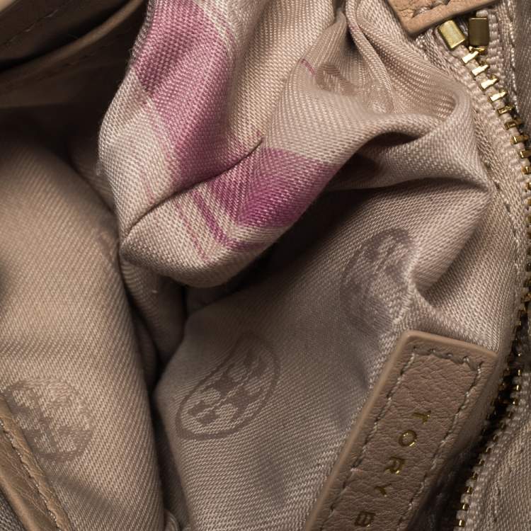 Pre Owned Tory Burch Light Pink Leather Mini Marion Crossbody Bag