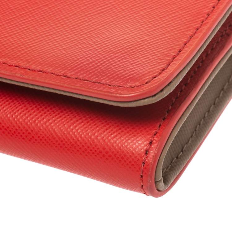 Pre Owned Tory Burch Orange Leather Robinson Envelope Flap Wallet