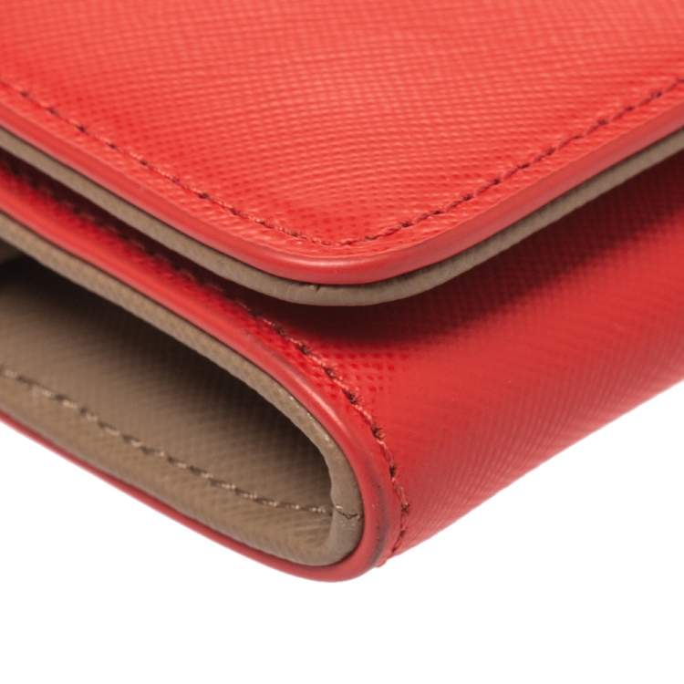 Pre Owned Tory Burch Orange Leather Robinson Envelope Flap Wallet