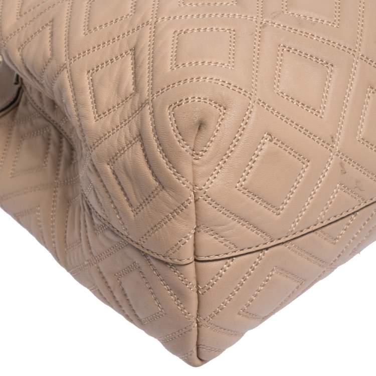 Pre Owned Tory Burch Beige Quilted Leather Fleming Tote