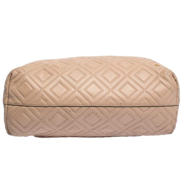 Pre Owned Tory Burch Beige Quilted Leather Fleming Tote
