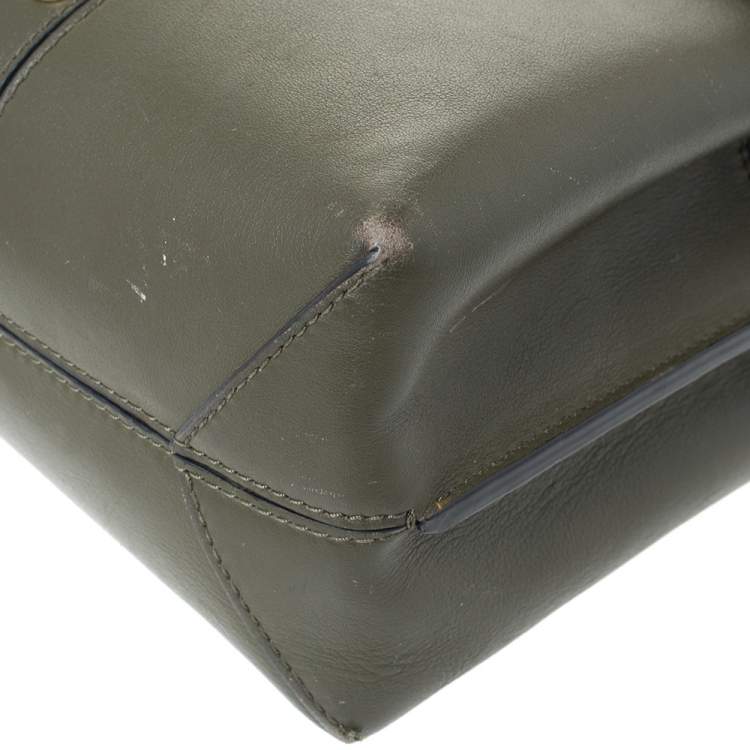 Pre Owned Tory Burch Olive Green Leather Block-T Studded Top Handle Bag