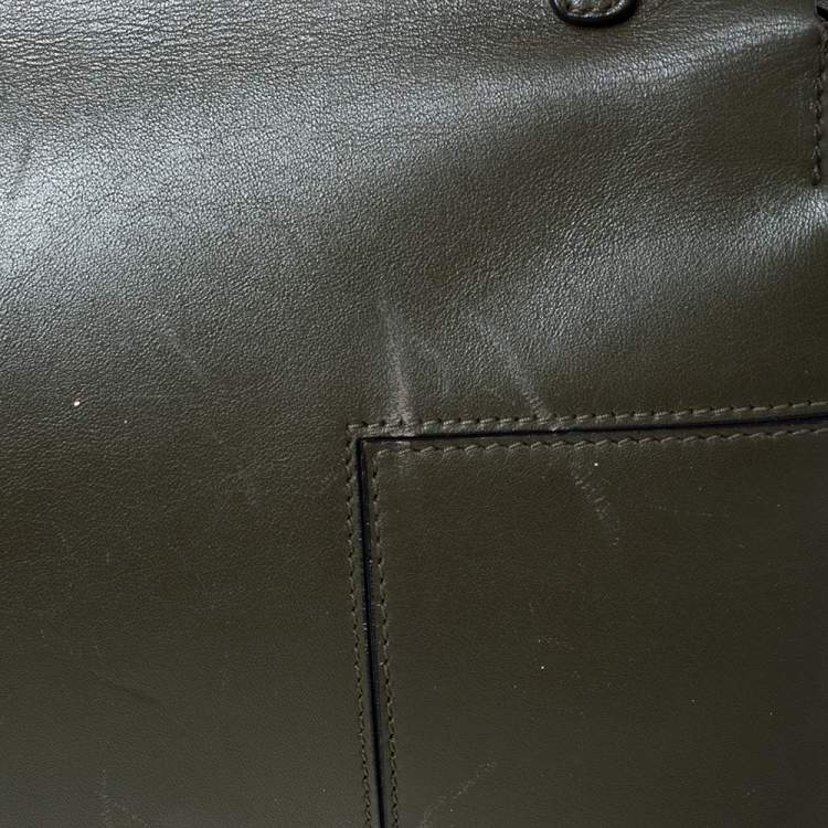 Pre Owned Tory Burch Olive Green Leather Block-T Studded Top Handle Bag