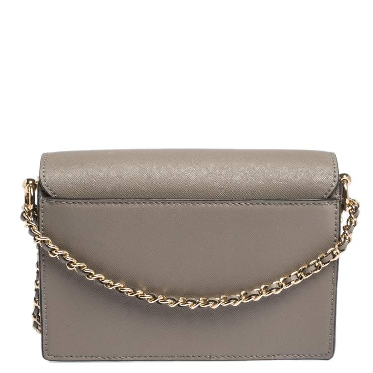 Pre Owned Tory Burch Grey Leather Robinson Flap Crossbody Bag