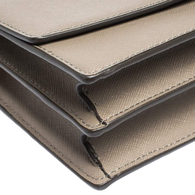 Pre Owned Tory Burch Grey Leather Robinson Flap Crossbody Bag