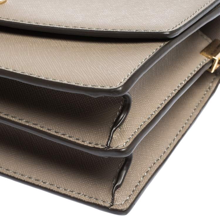 Pre Owned Tory Burch Grey Leather Robinson Flap Crossbody Bag