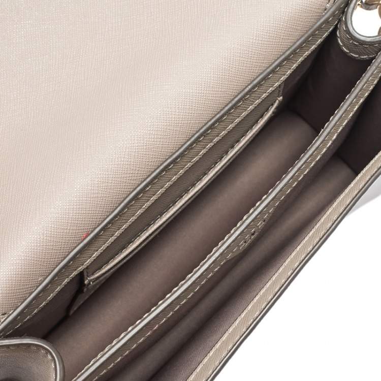 Pre Owned Tory Burch Grey Leather Robinson Flap Crossbody Bag