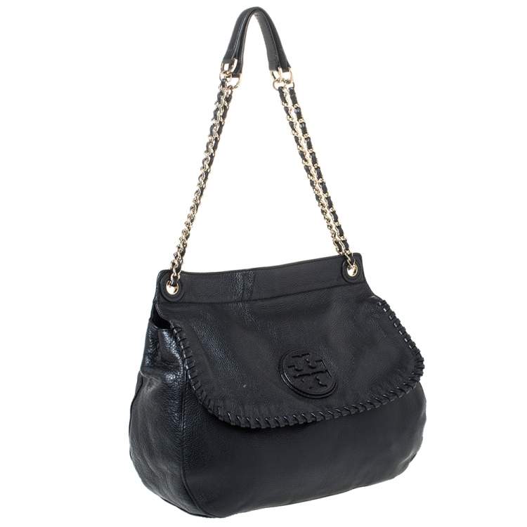 Pre Owned Tory Burch Black Leather  Chelsea Flap Shoulder Bag