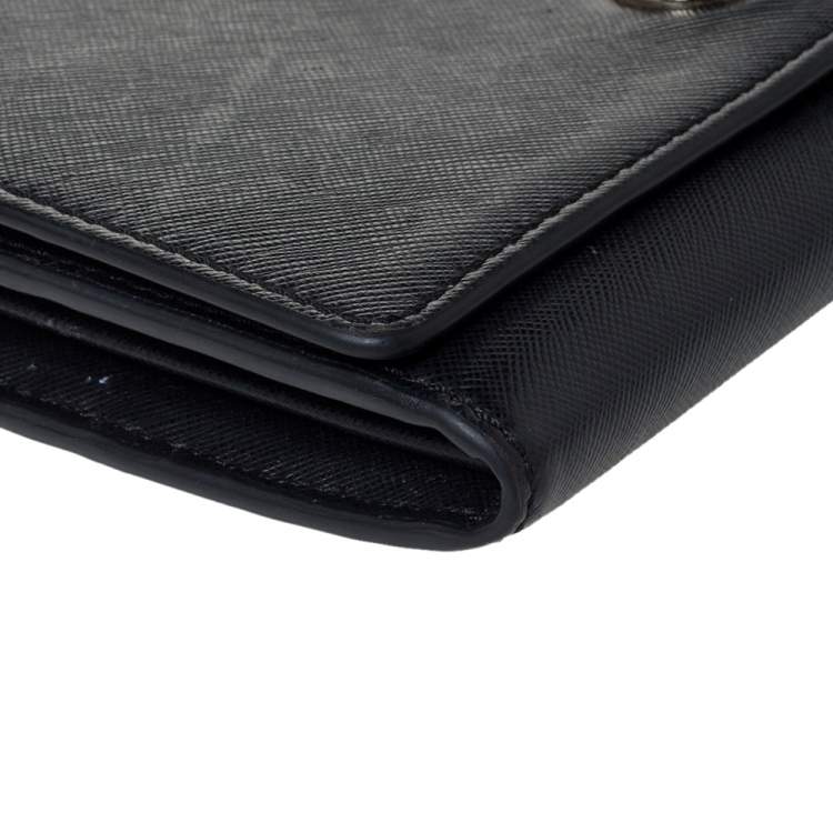 Pre Owned Tory Burch Black Leather Robinson Flap Chain Clutch Bag