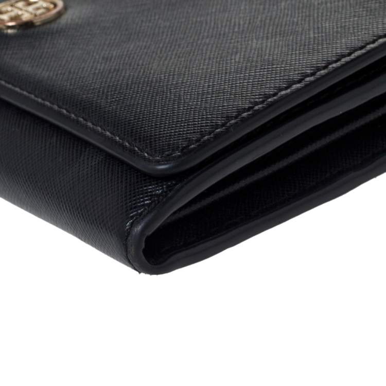 Pre Owned Tory Burch Black Leather Robinson Flap Chain Clutch Bag