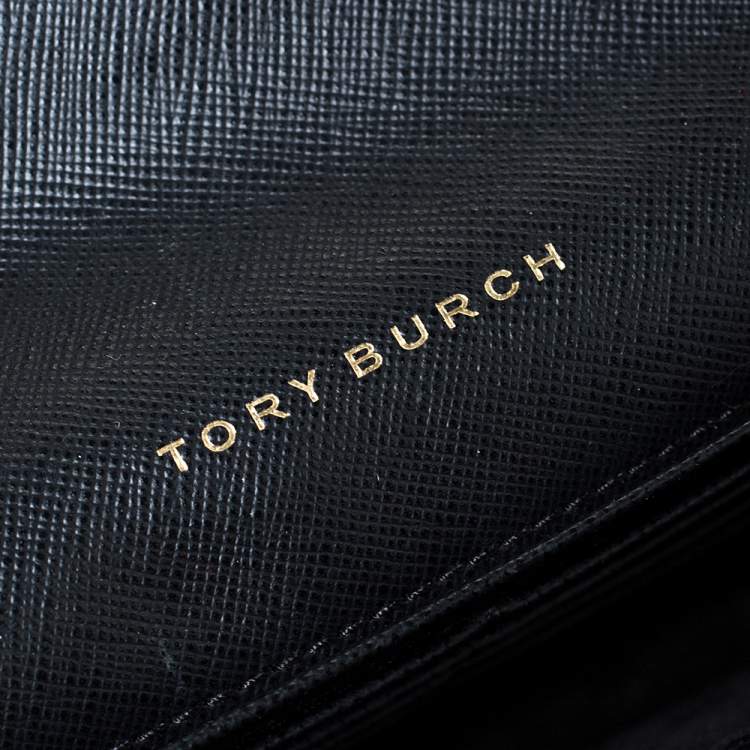 Pre Owned Tory Burch Black Leather Robinson Flap Chain Clutch Bag