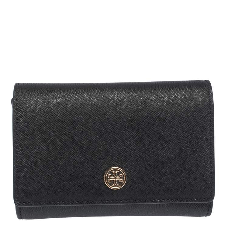 Pre Owned Tory Burch Black Leather Robinson Compact Wallet