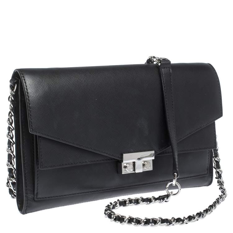 Pre Owned Tory Burch Black Leather Envelope Crossbody Bag