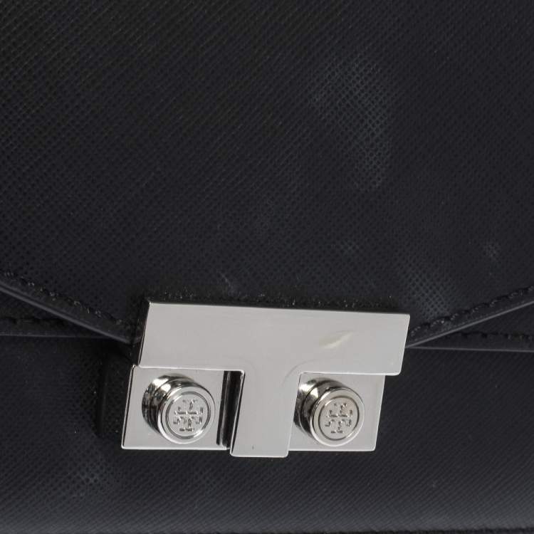 Pre Owned Tory Burch Black Leather Envelope Crossbody Bag