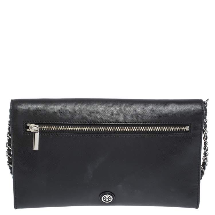 Pre Owned Tory Burch Black Leather Envelope Crossbody Bag