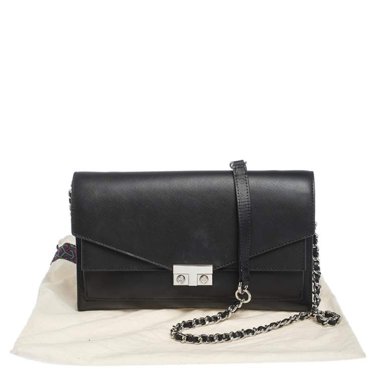 Pre Owned Tory Burch Black Leather Envelope Crossbody Bag