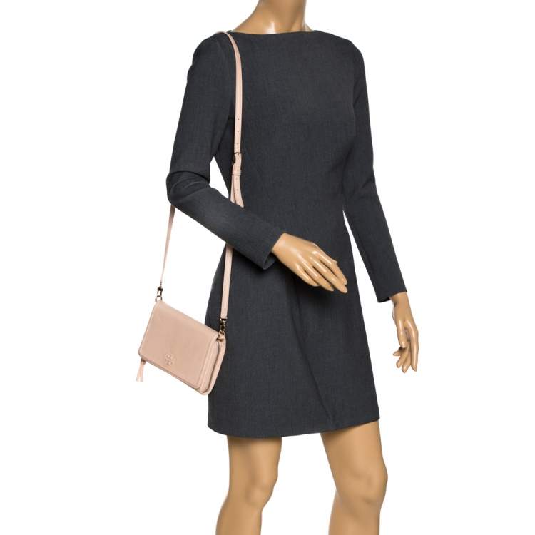 Pre Owned Tory Burch Blush Pink Leather Robinson Clutch Bag