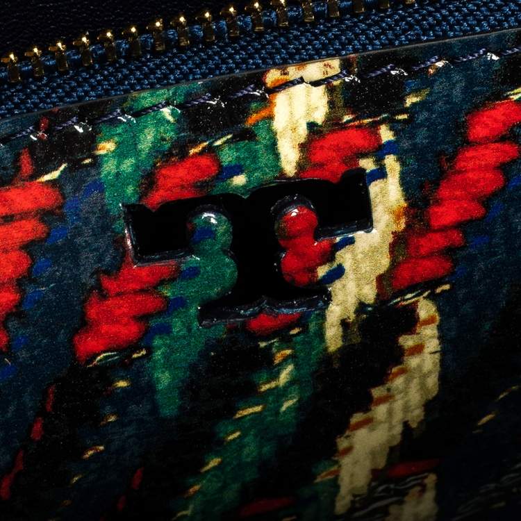 Pre Owned Tory Burch Multicolor Coated Canvas and Tweed Top Handle Bag