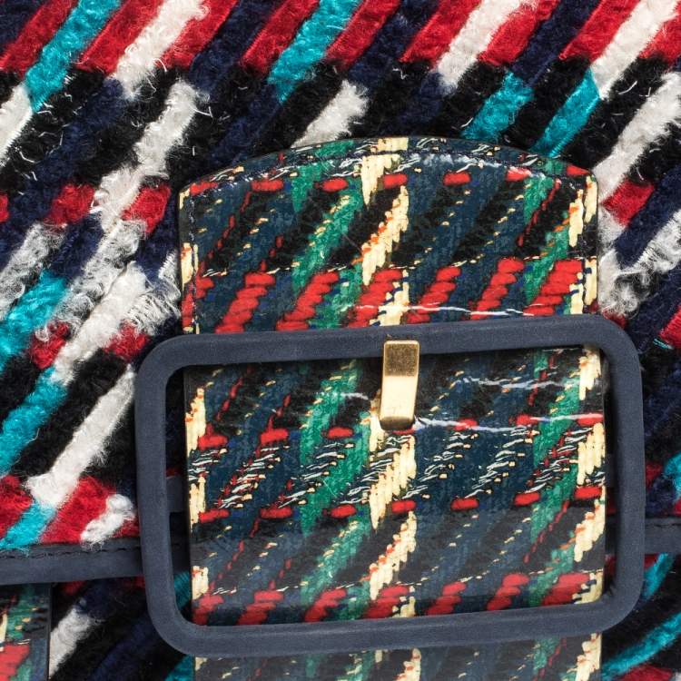 Pre Owned Tory Burch Multicolor Coated Canvas and Tweed Top Handle Bag