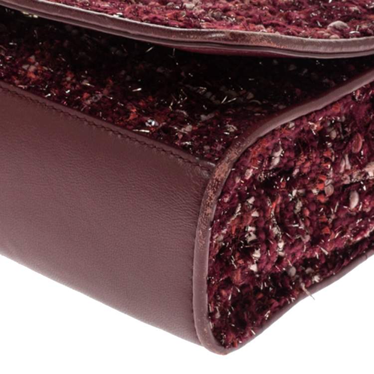 Pre Owned Tory Burch Red Tweed and Leather Fleming Chain Shoulder Bag