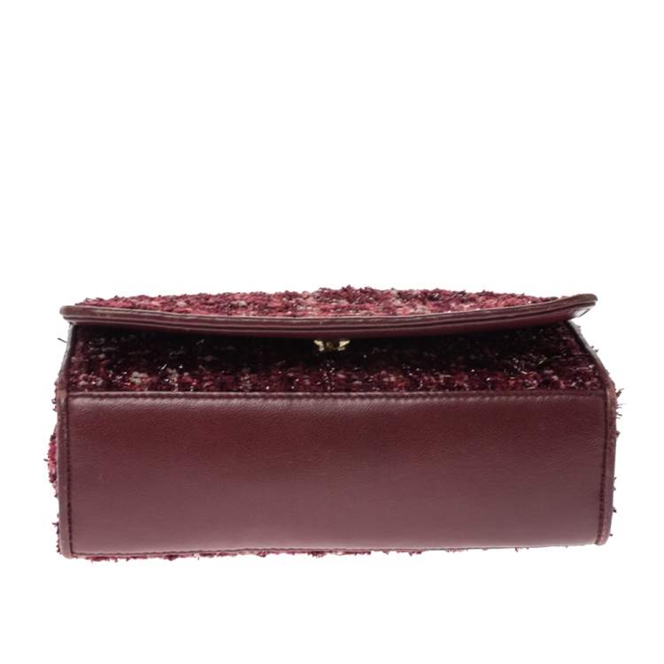 Pre Owned Tory Burch Red Tweed and Leather Fleming Chain Shoulder Bag