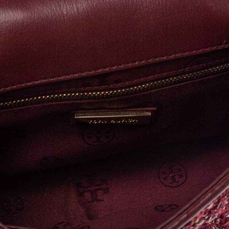Pre Owned Tory Burch Red Tweed and Leather Fleming Chain Shoulder Bag