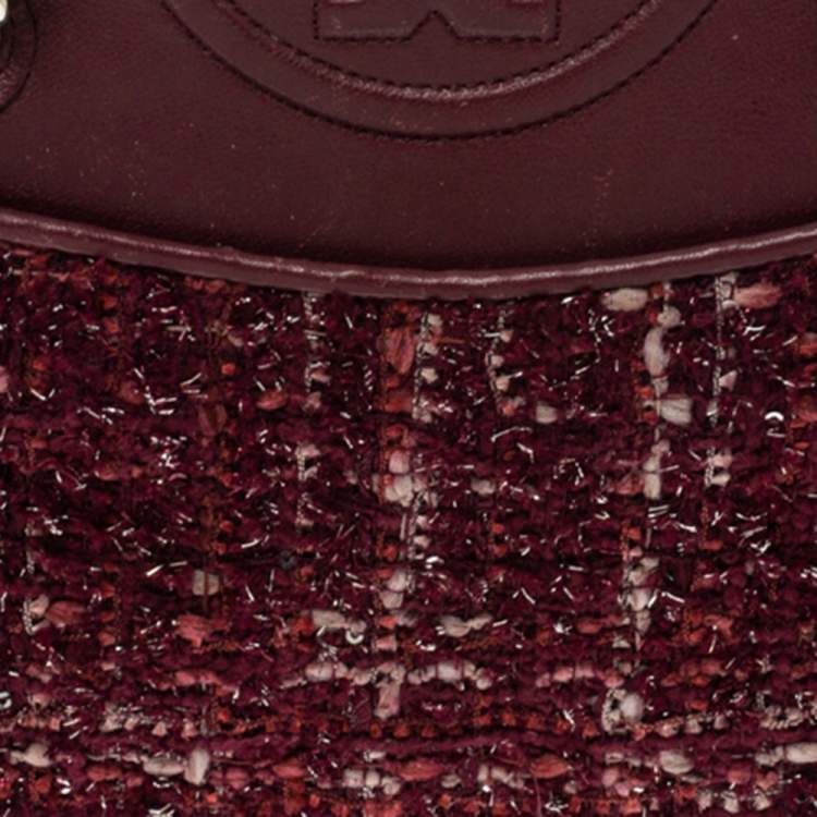 Pre Owned Tory Burch Red Tweed and Leather Fleming Chain Shoulder Bag