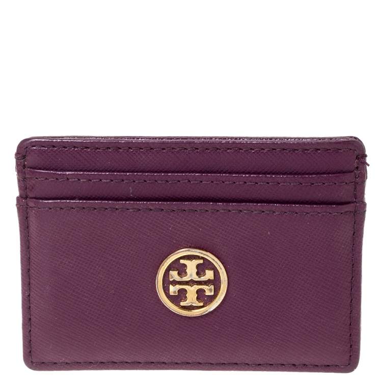 Pre Owned Tory Burch Purple Leather Robinson Card Holder