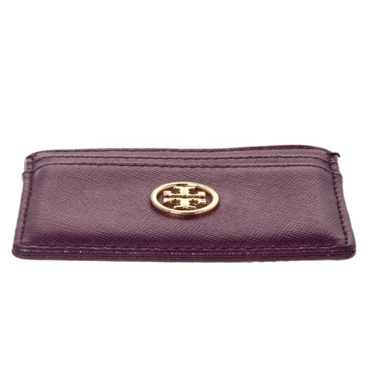 Pre Owned Tory Burch Purple Leather Robinson Card Holder