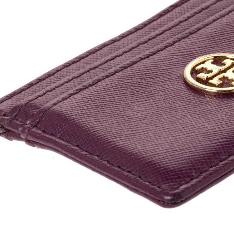 Pre Owned Tory Burch Purple Leather Robinson Card Holder