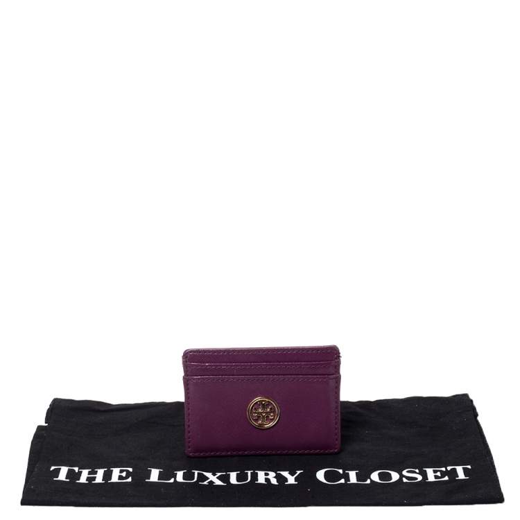Pre Owned Tory Burch Purple Leather Robinson Card Holder