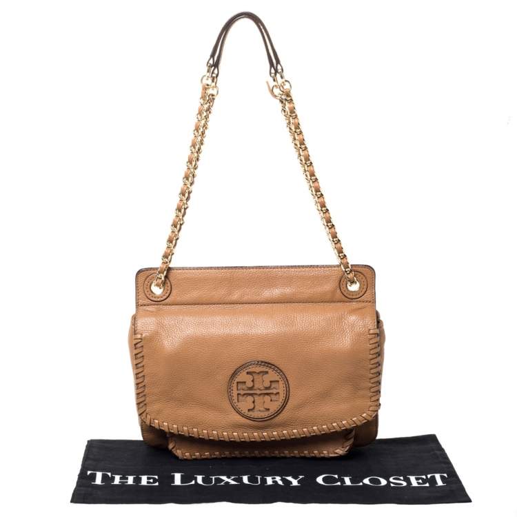 Pre Owned Tory Burch Tan Leather Chelsea Flap Shoulder Bag