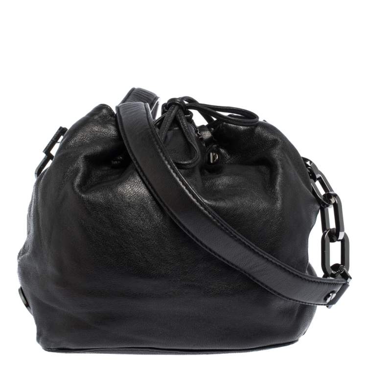 Pre Owned Tory Burch Black Leather Drawstring Crossbody Bag