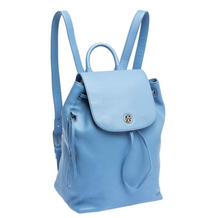 Pre Owned Tory Burch Blue Leather Brody Drawstring Backpack