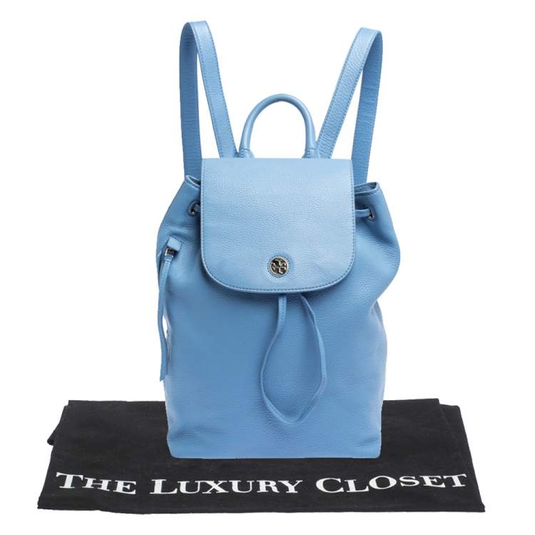 Pre Owned Tory Burch Blue Leather Brody Drawstring Backpack