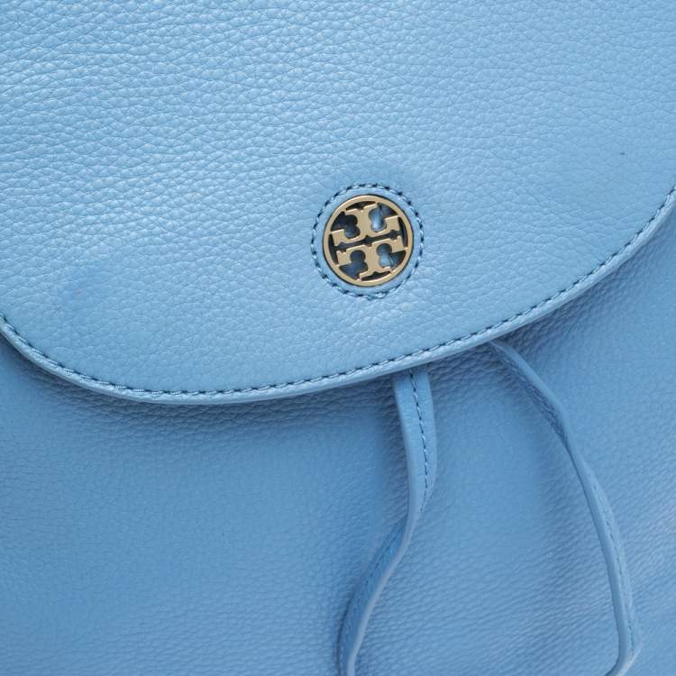 Pre Owned Tory Burch Blue Leather Brody Drawstring Backpack