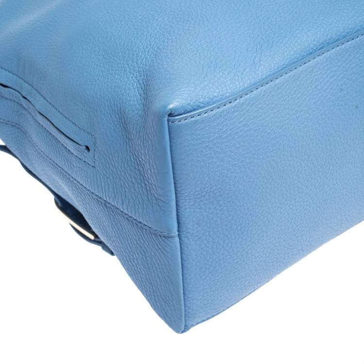 Pre Owned Tory Burch Blue Leather Brody Drawstring Backpack