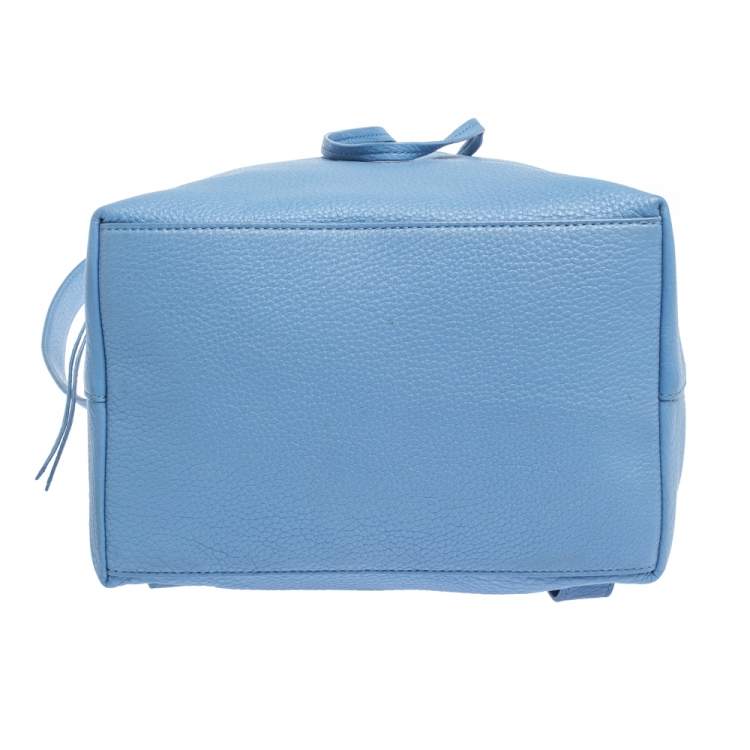 Pre Owned Tory Burch Blue Leather Brody Drawstring Backpack