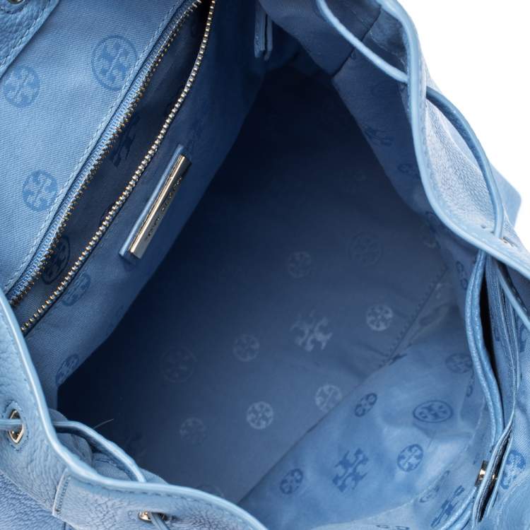 Pre Owned Tory Burch Blue Leather Brody Drawstring Backpack