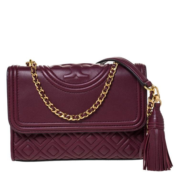Tory Burch Burgundy Quilted Leather Fleming Shoulder Bag Tory Burch | TLC
