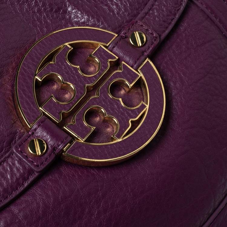 Pre Owned Tory Burch Purple Leather Amanda Hobo
