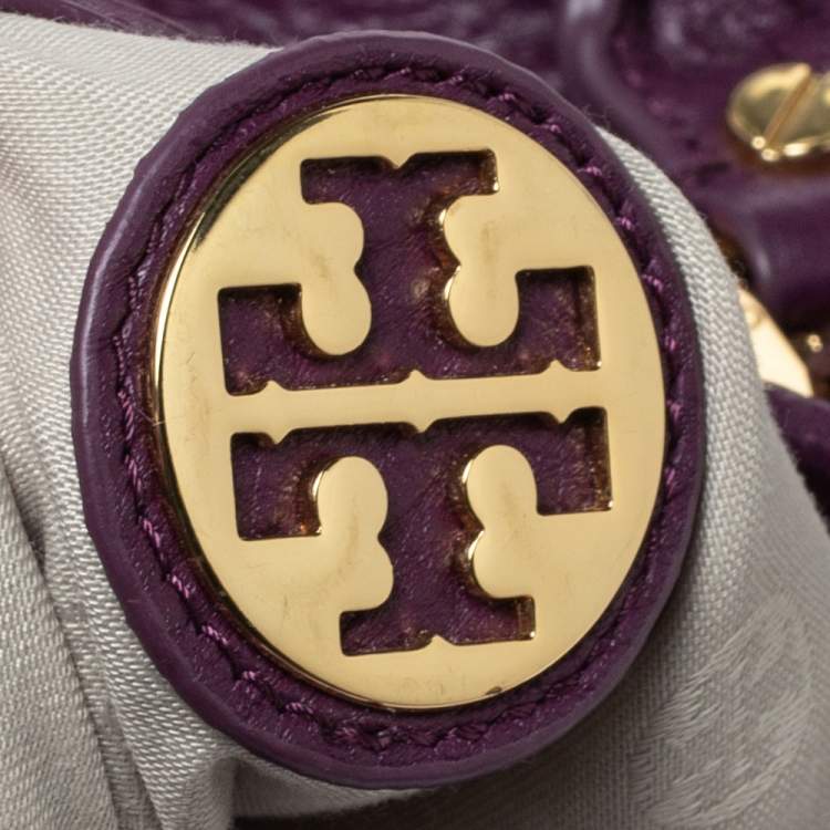 Pre Owned Tory Burch Purple Leather Amanda Hobo